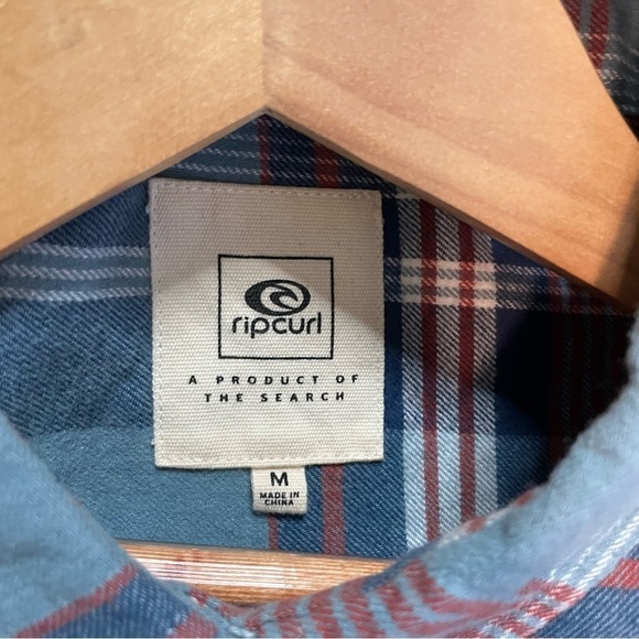 Rip Curl Button Up Shirt Womens Size M Blue Checked Long Sleeve Collared Pocket - Picture 13 of 16